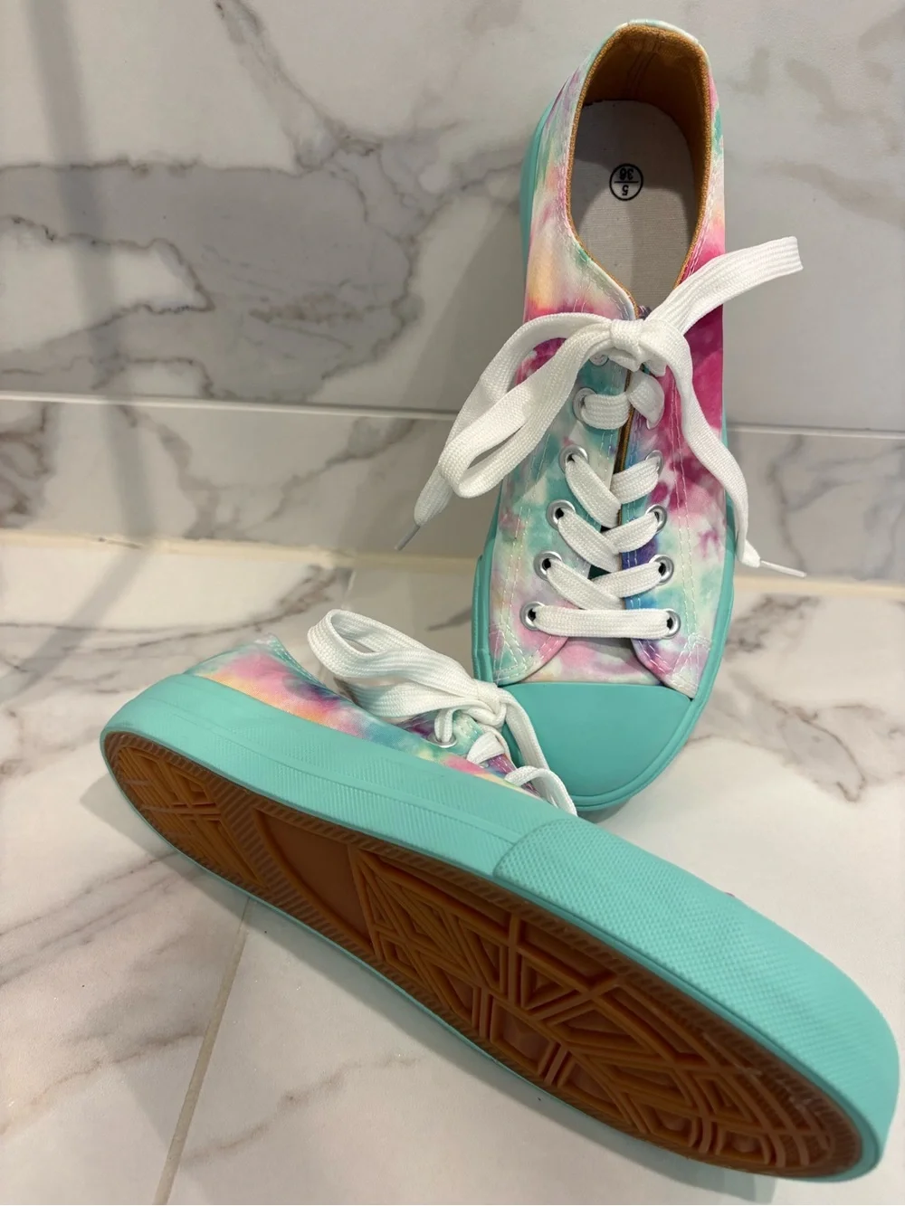 Tie-Dye Low-Top Sneakers with Aqua Sole